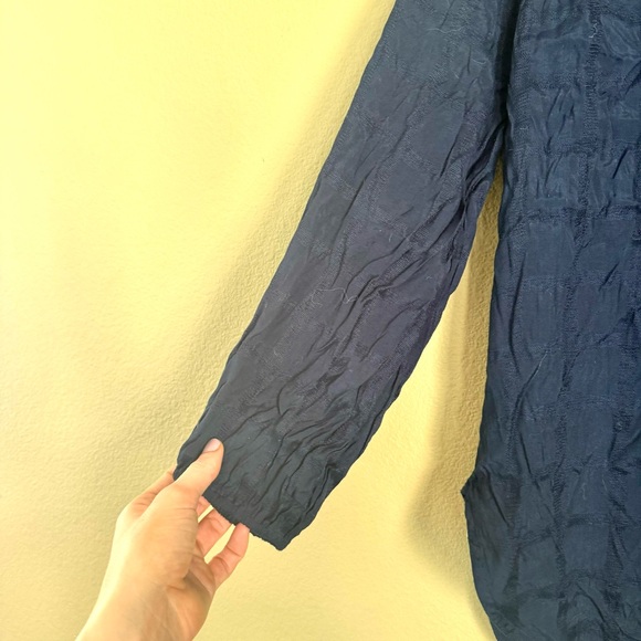 Anthropologie The Odells Textured Grid V Neck Long Sleeve Blouse Navy Blue Large - Picture 5 of 7